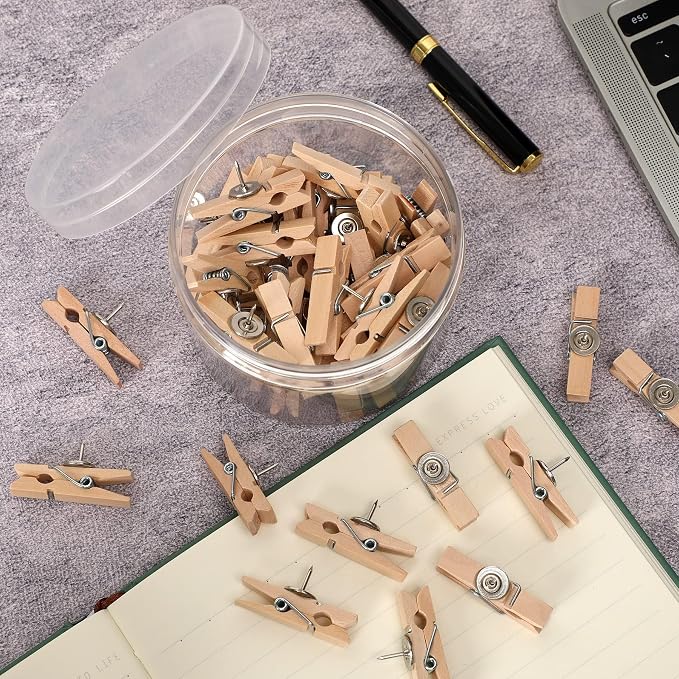 SANNIX 50Pcs Push Pin with Wooden Clips, Push Pins - Image 6