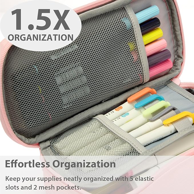 Pencil Case Pouch Box Bag School Supplies Girls Boys Kids, Cute Preppy Stuff Large Big Capacity Aesthetic Pen Organizer, Back to College Stationary, Pink, Classic Stlye, 1800ml-DeskLoop Office