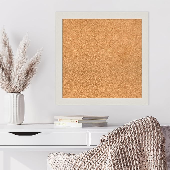 Amanti Art Natural Cork Board for Wall, 27x27 Vision Board with White Frame, Medium Corkboard Office Decor for Home Organization, Country Rustic Corkboard Pinboard to Display Items for Home-DeskLoop Office