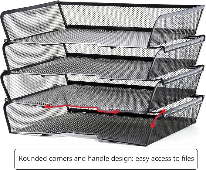 4 Tier Mesh Stackable File Trays Letter Trays, Office Paper Organizer - Image 3
