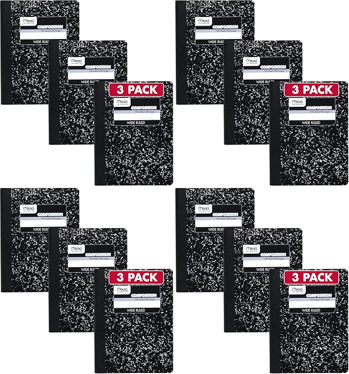 Mead Composition Notebook, 12 Pack, Wide Ruled Paper, 7-1/2" x 9-3/4", 100 by Mead