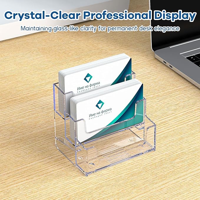 Acrylic Business Card Holder for Desk, Clear Plastic Business Card Stand with 3 Tier, Multiple Business Display Holder for Exhibition, Office and Hotel, 2 Pack-DeskLoop Office