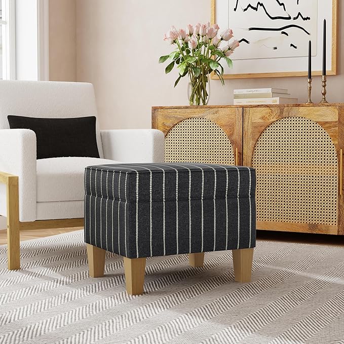 Home Decor | Dinah Collection Modern Storage Ottoman | Ottoman with Storage for Living Room & Bedroom(Black with Boucle Stripe)-DeskLoop Office