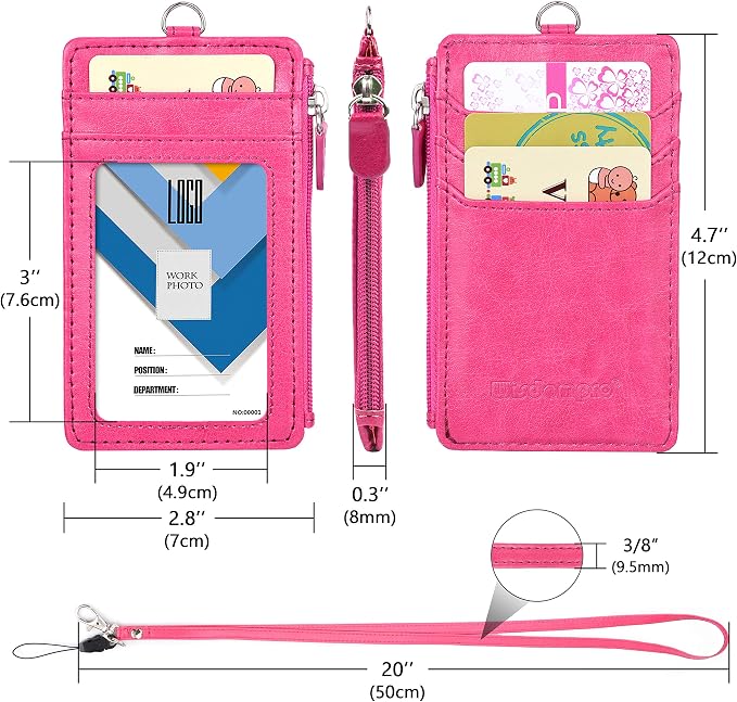 Badge Holder with Zip, Wisdompro Double Sided PU Leather ID Badge Card Holder - Image 7