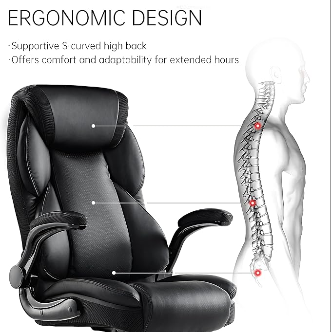 EUREKA ERGONOMIC PU Leather Desk Chair Office Executive Chair, Ergonomic Office Chair Flip Up Arms, High Back Office Chair with Headrest, Home Office Desk Chair with Wheels, Computer Chairs for Adults-DeskLoop Office