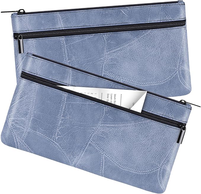 HAUTOCO 2 Pcs Money Bag with Zipper 11 x 6.1 inch Embossed Deposit Money Pouch by HAUTOCO