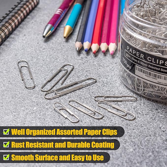 Kempshott 750 Paper Clips Assorted Sizes Small, Medium and Large Paper Clips - Image 4