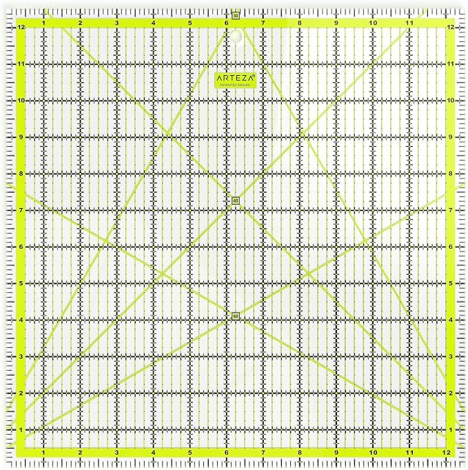 ARTEZA Quilting Ruler, 12.5x12.5in, Laser Cut Acrylic, Double Colored Grid Lines by ARTEZA