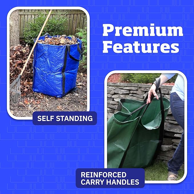 DURASACK Heavy Duty Home and Yard Bags 48-Gallon Reusable Self-Standing Lawn and Leaf Bags Garbage Can with Reinforced Handles, Gray, 3 Pack-DeskLoop Office