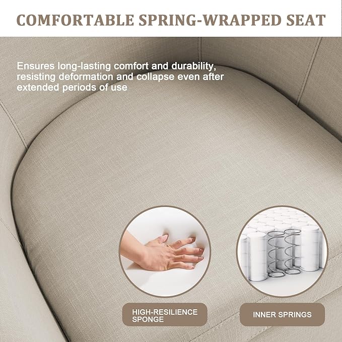 UIXE 360° Swivel Barrel Accent Chairs Set of 2, Modern Round Arm Chair Upholstered Club Armchair, Single Sofa Seating in Fabric for Living Room, Bedroom (Flax Brown)-DeskLoop Office