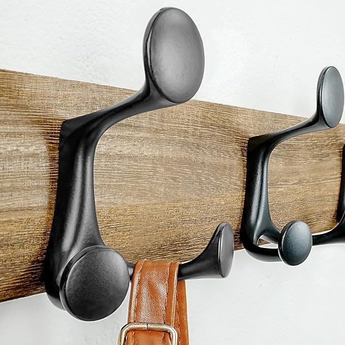 SKOLOO 24-Inch Wood Burnt Coat Rack Wall Mount with 5 Triple Hooks - Ideal for Family Entrances, Classrooms, and Pet Supplies Storage - Perfect Coat Hooks for Wall-DeskLoop Office