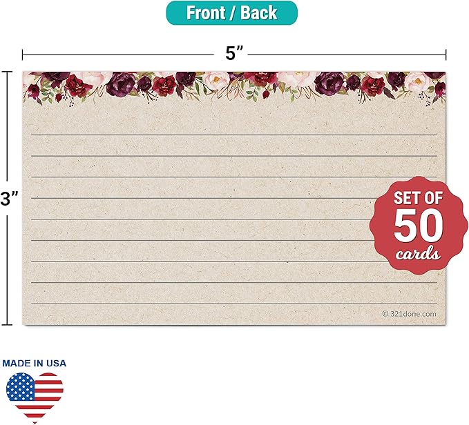 321Done Ruled Note Cards, Floral 3x5 Thick Index Cards - Image 2