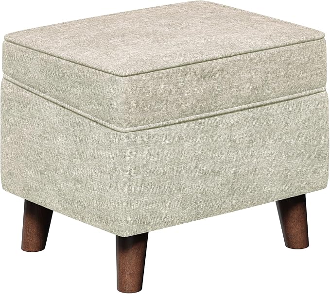 Foot Rest with Adjustable Cover, 18" Storage Ottoman Dorm, Footstool and Sitting Stool, Ottoman Foot Stools for Living Room, Bedroom, Dorm, Beige-DeskLoop Office