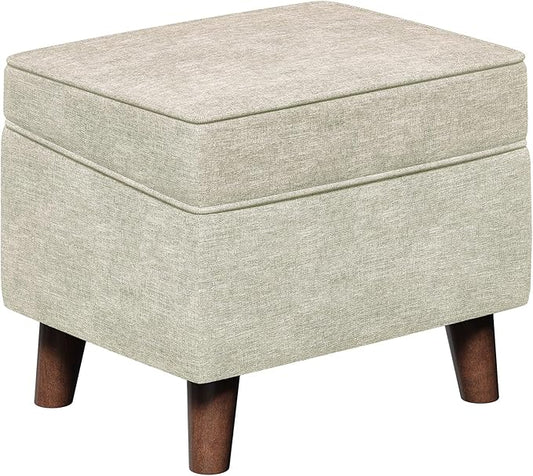 Foot Rest with Adjustable Cover, 18" Storage Ottoman Dorm, Footstool and Sitting Stool, Ottoman Foot Stools for Living Room, Bedroom, Dorm, Beige-DeskLoop Office