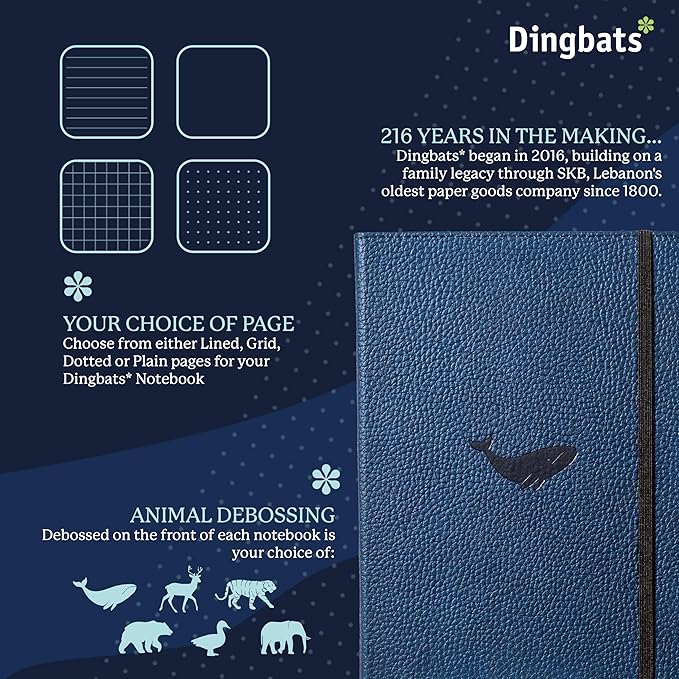 Dingbats* Wildlife Plain Writing Journal Notebook A5 - Vegan Leather Hardcover - Ideal for Work, Travel - Pocket, Elastic Closure, & Bookmark-DeskLoop Office
