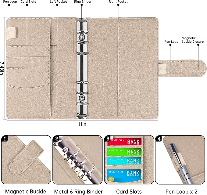 Antner A6 Notebook Binder Refillable 6 Ring Budget Binder Cover - Image 2