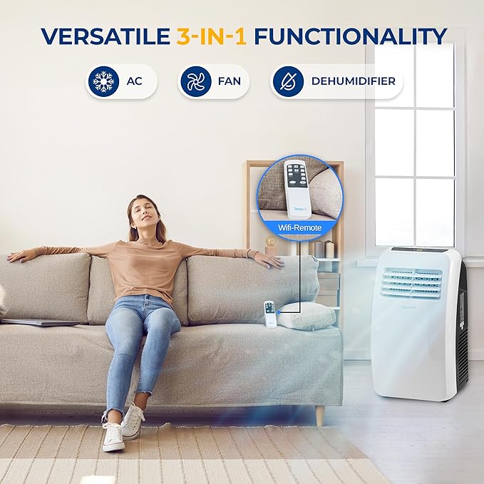 3-in-1 Portable Air Conditioner with Built-in Dehumidifier Function,Fan Mode, Remote Control, Complete Window Mount Exhaust Kit-DeskLoop Office