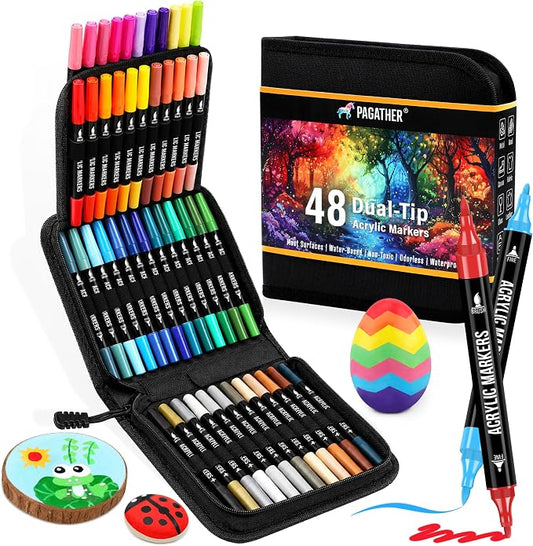 Pagather 48 Colors Acrylic Paint Markers, Dual Tip by Pagather