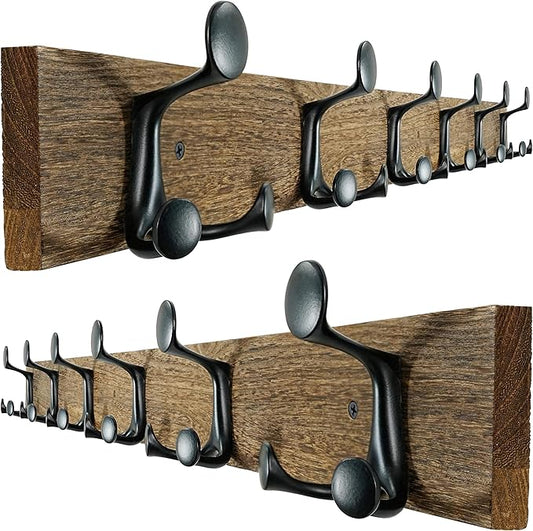 SKOLOO 39-Inch Wood Burnt Coat Rack Wall Mount with 6 Triple Hooks - Ideal for Family Entrances, Classrooms, and Pet Supplies Storage - Perfect Coat Hooks for Wall, Pack of 2-DeskLoop Office