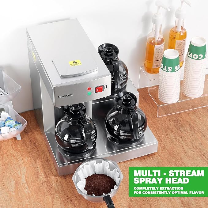 12 Cup Commercial Coffee Maker, Drip Coffee Maker Machine with 3 Warmers Plate and 3 Glass Decanters, Stainless Steel Pour Over Commercial Coffee Brewer for Restaurant, Office, Cafe Use-DeskLoop Office