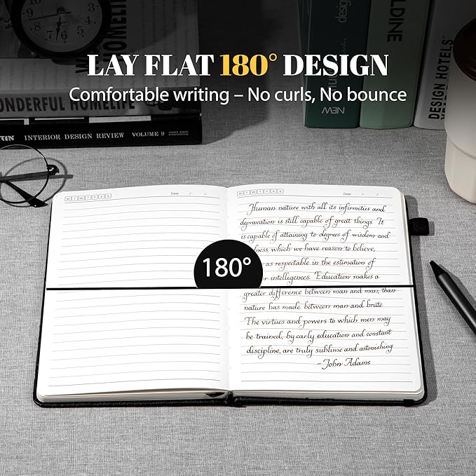 CAGIE Lined Journal for Men Women, Tree Growth Ring Leather Bound Journal Notebook, 256 Pages 100 GSM Journals for Writing, A5 Hardcover Journaling Notebooks for Work, Note Taking, Black-DeskLoop Office