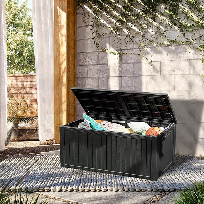 270 Gallon Lockable Resin Deck Box, Waterproof & UV-Resistant Outdoor Storage Box for Outdoor Cushion Storage, Garden Tools & Pool Accessories Storage, Black-DeskLoop Office