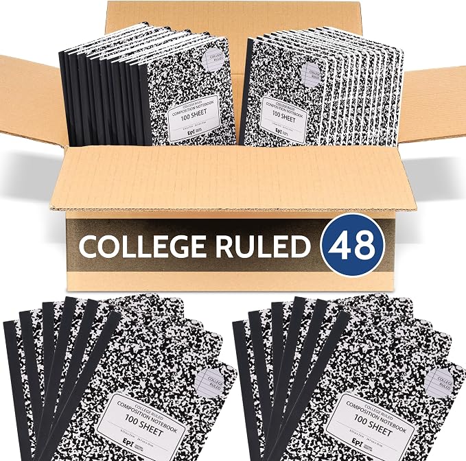 48 Pack - EPI College Ruled Composition Notebook Black - 200 Pages, 9-3/4 x 7-½ by EPI