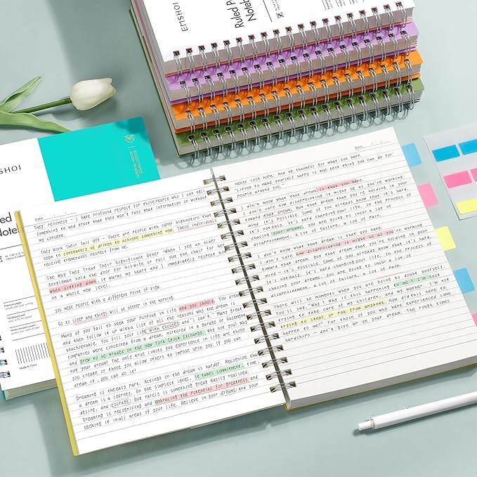 EMSHOI B5 Spiral Notebook College Ruled Lined Journal, Large 7.48" X 10.15", 300 Pages/150 Sheets, 100gsm Thick Paper, Waterproof Hardcover, for Office School Women Men Work Writing Notes-Green