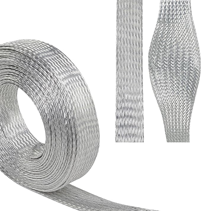 Tinned Copper Braid Wire Shielding Ground Strap Metal Cable Sleeve Expandable by BuyUneed