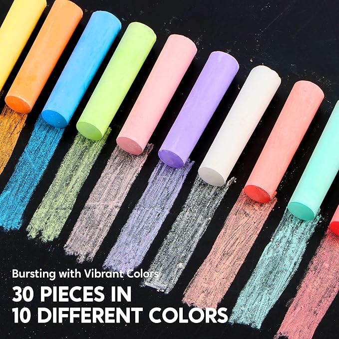 JOYIN 30 PCS Sidewalk Chalks for Kids, 10 Colors, Non-toxic Jumbo Washable Colored Chalk for Toddlers 1-3, School Supplies, Classroom Must Haves, Gift for Kids-DeskLoop Office