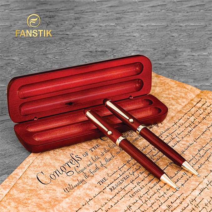Customized Cherrywood Double Ballpoint Pen Set with Name (MADE IN USA), with Wooden Gift Box, Personalized Gift for Men and Women (BallPoint CherryWood Set)-DeskLoop Office