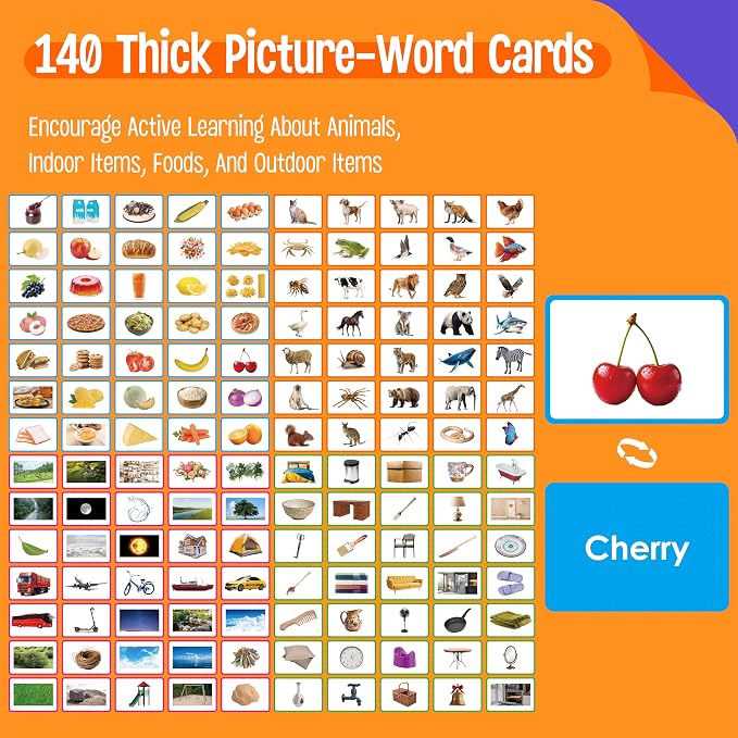 140 Noun Picture-Word Cards, Picture Flashcards Language Builder Visual Aid - Image 2