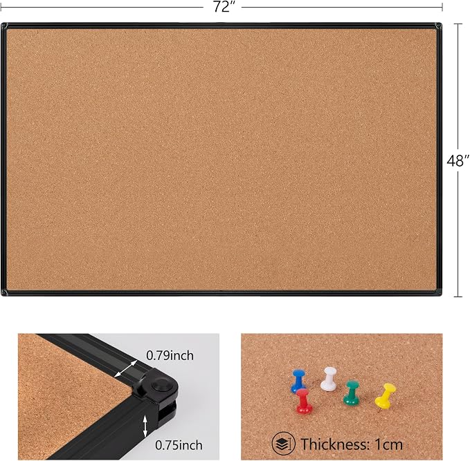 Extra Large Cork Bulletin Board 72" X 48", Wall Mounted Notice Pin Board - Image 6