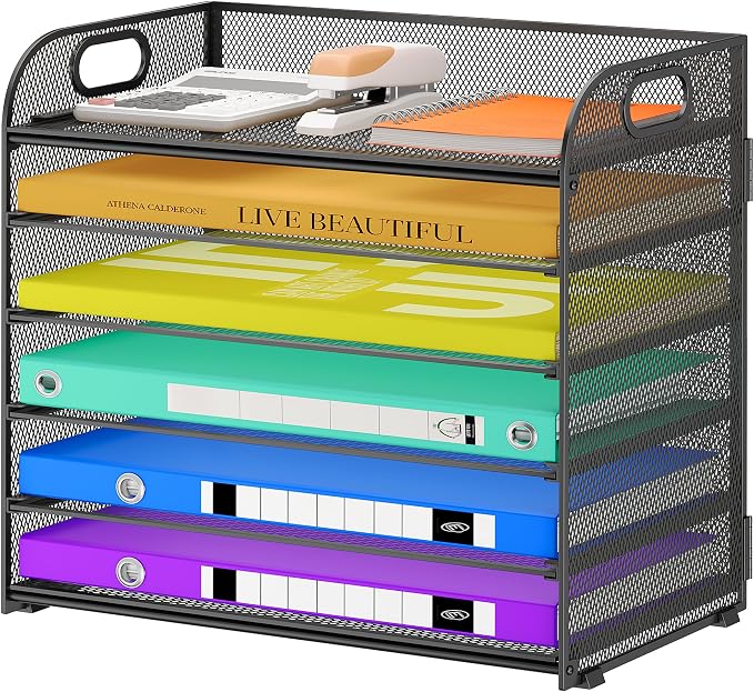 Cawukege 6 Tier Paper Organizer, Mesh Desk Organizer, Metal File Organizer by Cawukege