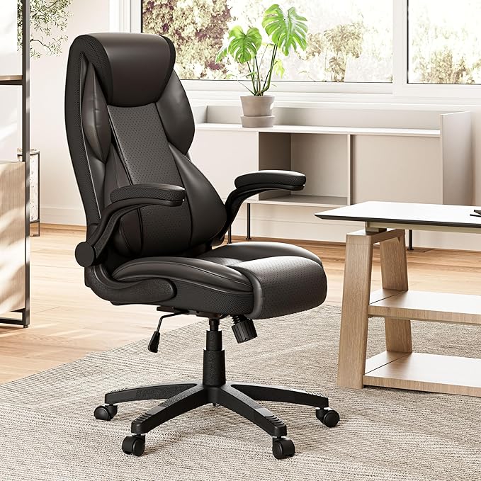 EUREKA ERGONOMIC PU Leather Desk Chair Office Executive Chair, Ergonomic Office Chair Flip Up Arms, High Back Office Chair with Headrest, Home Office Desk Chair with Wheels, Computer Chairs for Adults-DeskLoop Office