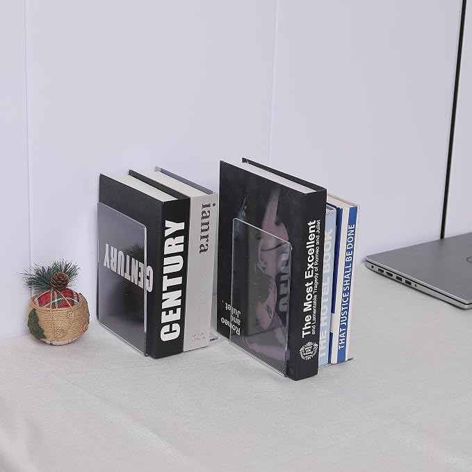 4pcs Clear Book Ends for Heavy Books, Acrylic Book Shelf Organizer for Desk - Image 6
