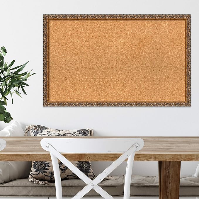 Amanti Art Natural Cork Board for Wall, 20x32 Vision Board with Bronze Frame, Medium Corkboard Office Decor for Home Organization, Traditional Corkboard Pinboard to Display Items for Home-DeskLoop Office