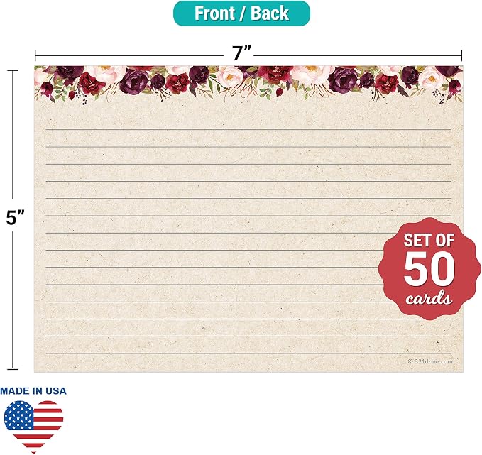 321Done Ruled Note Cards, Floral 5x7 Thick Index Cards - Image 2