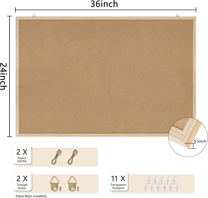 DAHAPYBOO 36x24 Cork Board for Office - Image 2
