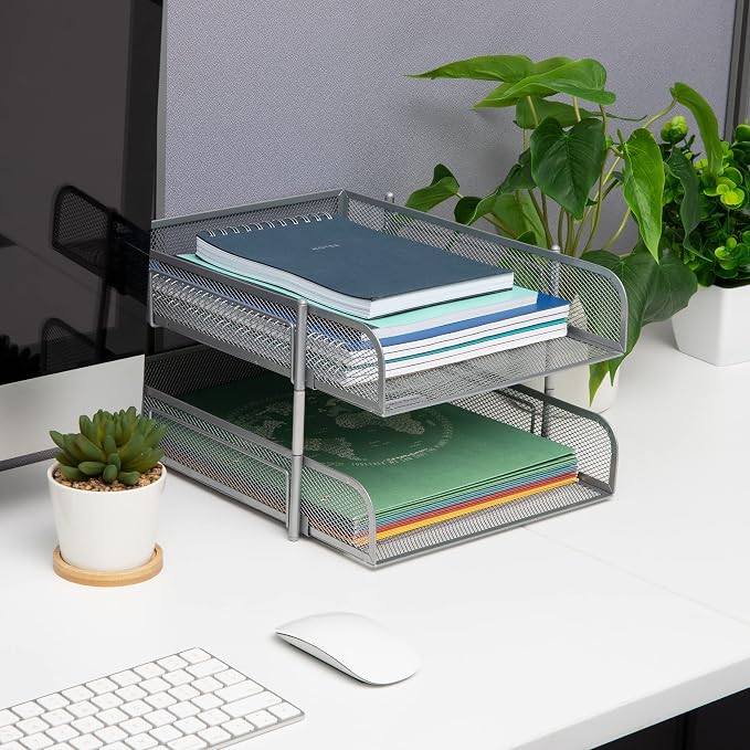 Mind Reader Stackable Paper Tray, Desktop Organizer, File Storage, Metal Mesh - Image 2