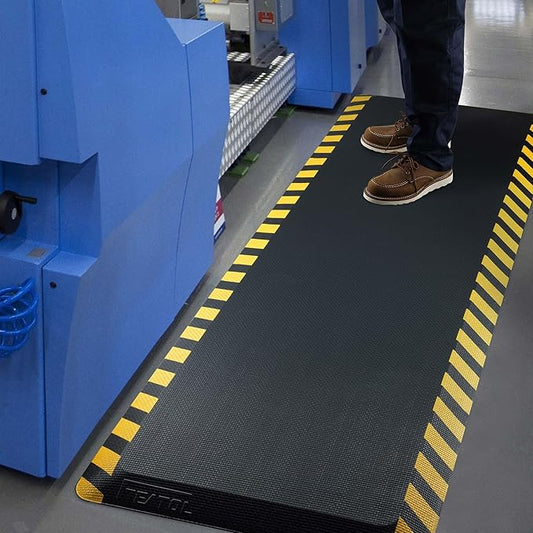 FEATOL Anti Fatigue Mats Industrial 8 Packs, Ergonomic Standing Floor Mat for Work for Stand, Black with Yellow Border Safety 20" x 39"-Support for Leg & Back Pain-DeskLoop Office