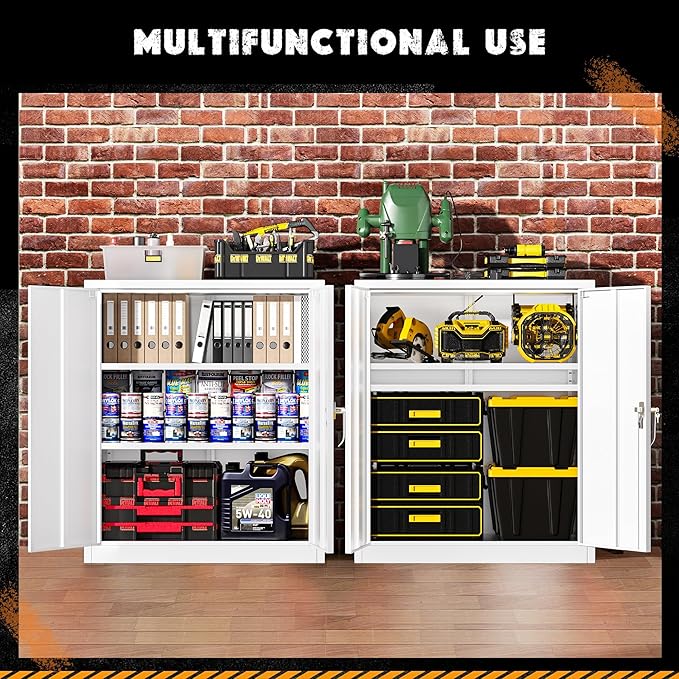 Greenvelly Metal Garage Storage Cabinet, Lockable Metal Cabinets with 2 Doors and Shelves,36”Steel Storage Locking Counter Cabinet for Office,Garage,Kitchen,Home,School(White)-DeskLoop Office