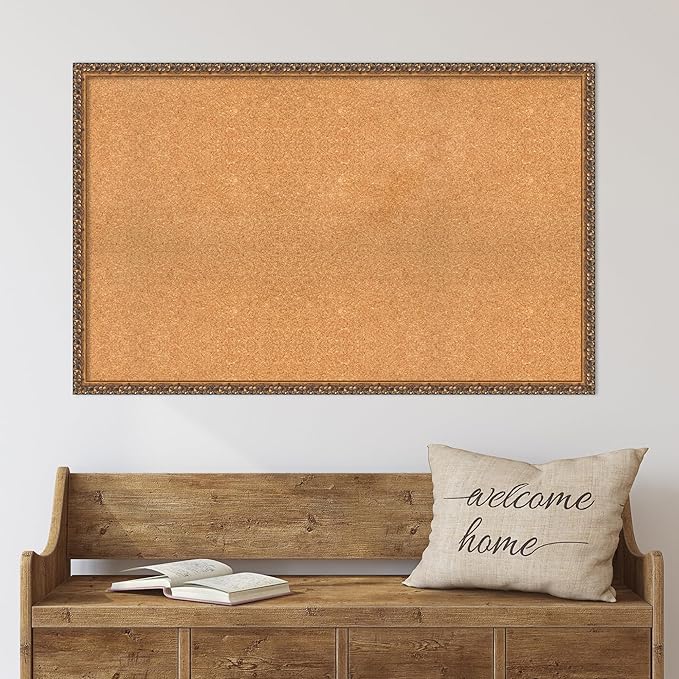 Amanti Art Natural Cork Board for Wall, 28x44 Vision Board with Bronze Frame, Oversize Corkboard Office Decor for Home Organization, Traditional Corkboard Pinboard to Display Items for Home-DeskLoop Office