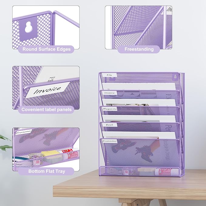 EasyPAG 5 Tier Wall File Holder, Mesh Hanging Folder Organizer - Image 3