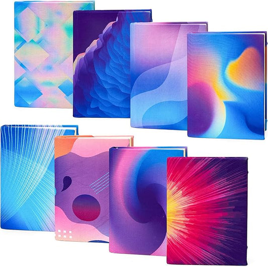 Feela 8 Pack Stretchable Jumbo Fabric Book Covers - Washable Durable Reusable Nylon for Hardcover Textbooks Notebooks up to 9"x11" - 8 Neon Patterns-DeskLoop Office