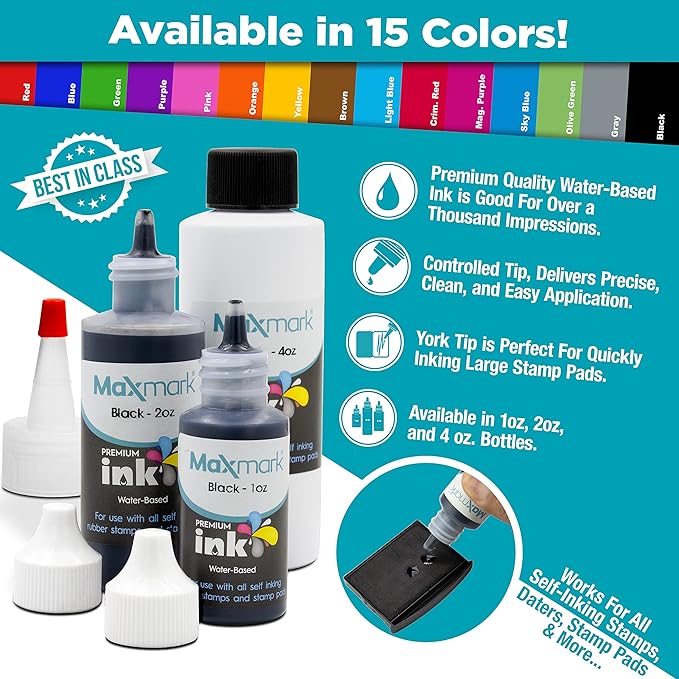 MaxMark Premium Refill Ink for self Inking Stamps and Stamp Pads, Pink Color - 4 oz.