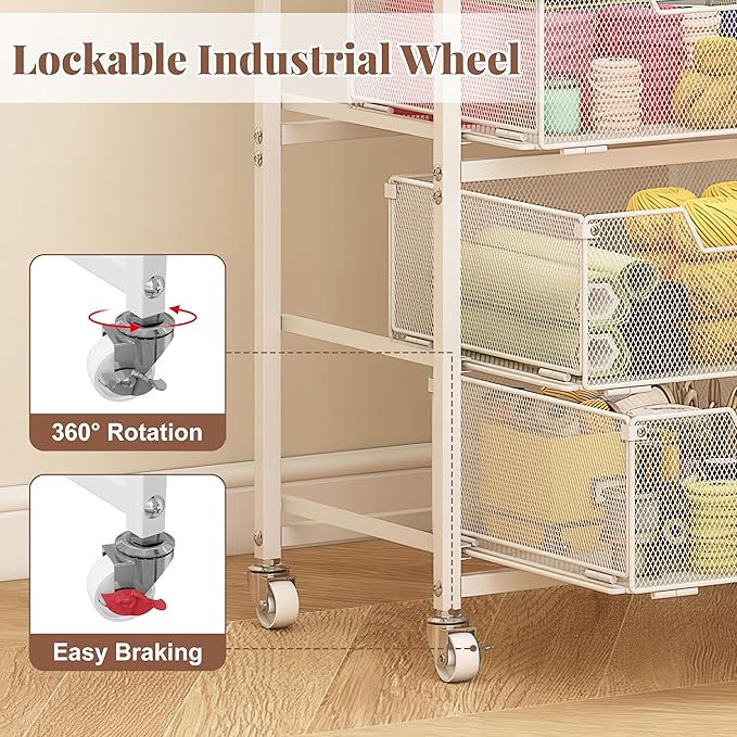 4-Drawer Rolling Storage Cart, Utility Cart - Image 4