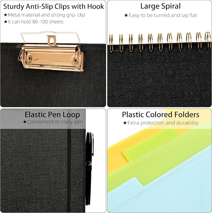 Ospelelf Black Foldable Spiral Clipboard Folio - Image 4