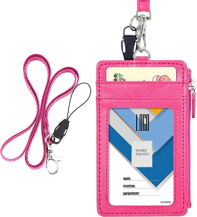 Badge Holder with Zip, Wisdompro Double Sided PU Leather ID Badge Card Holder by Wisdompro