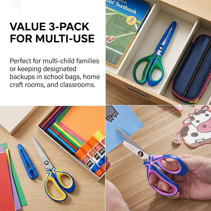 6" Kids Scissors Ages 5-8 School, Soft Comfort Grip, 3 Pack | - Image 6